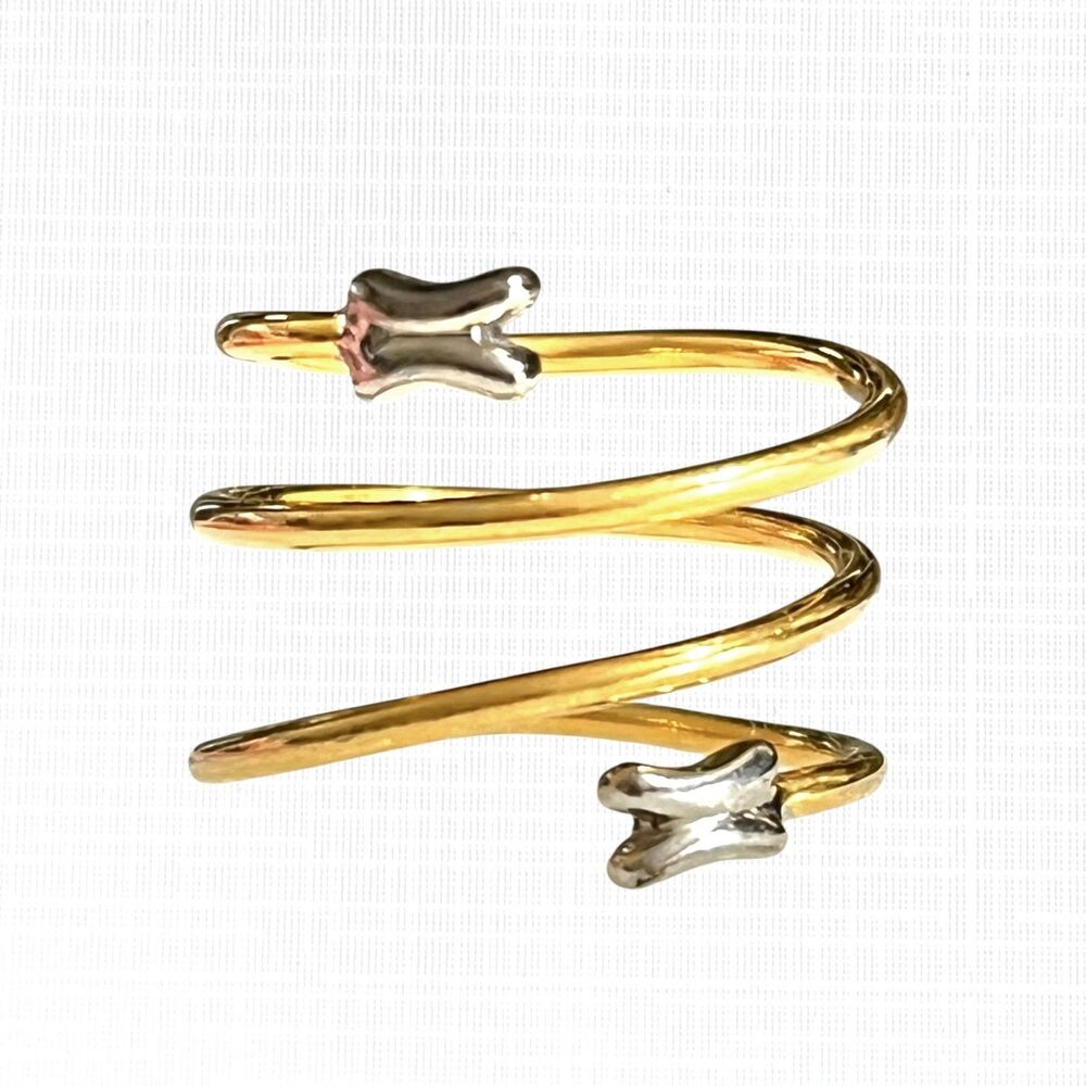 Gold Tone Wrap Ring 9 - 9.5 Silver Color Accents Spiral Coil Wire Spring Unique